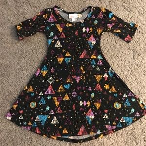 LuLaRoe girls size 2 black geometric print dress